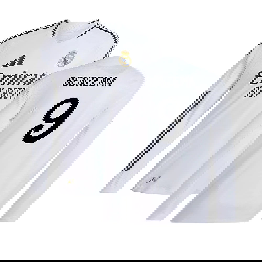 2024-2025 Real Madrid Authentic Long Sleeve Home Shirt (Benzema 9)