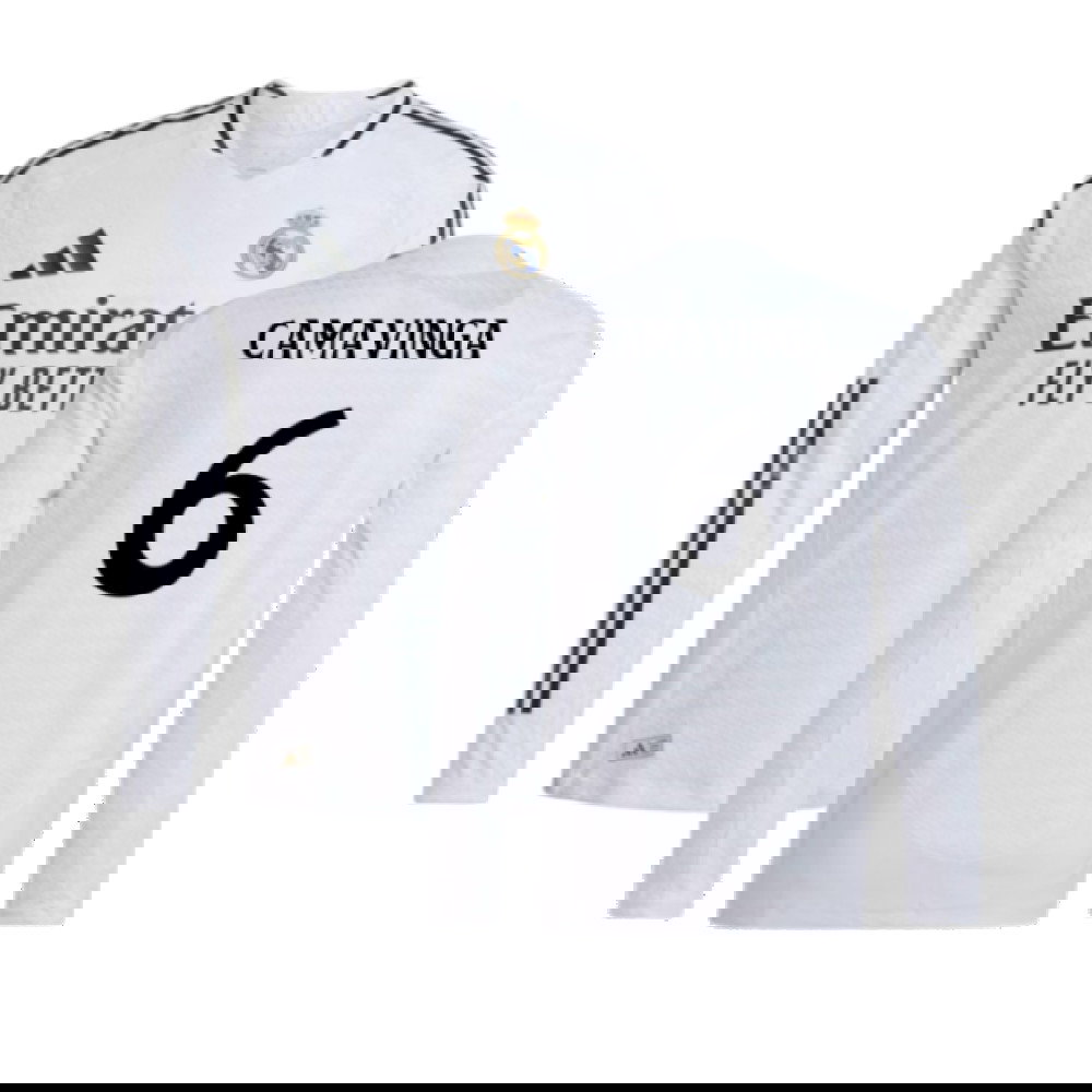 2024-2025 Real Madrid Authentic Long Sleeve Home Shirt (Camavinga 6)