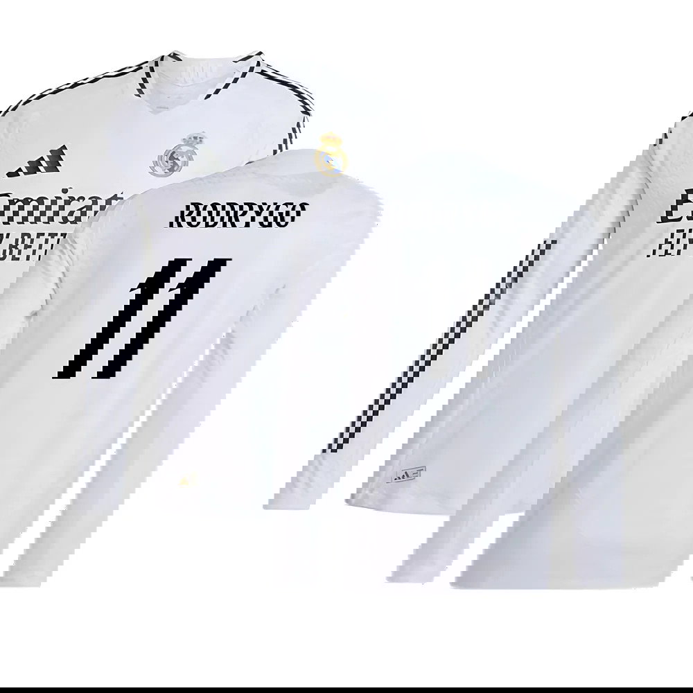 2024-2025 Real Madrid Authentic Long Sleeve Home Shirt (Rodrygo 11)