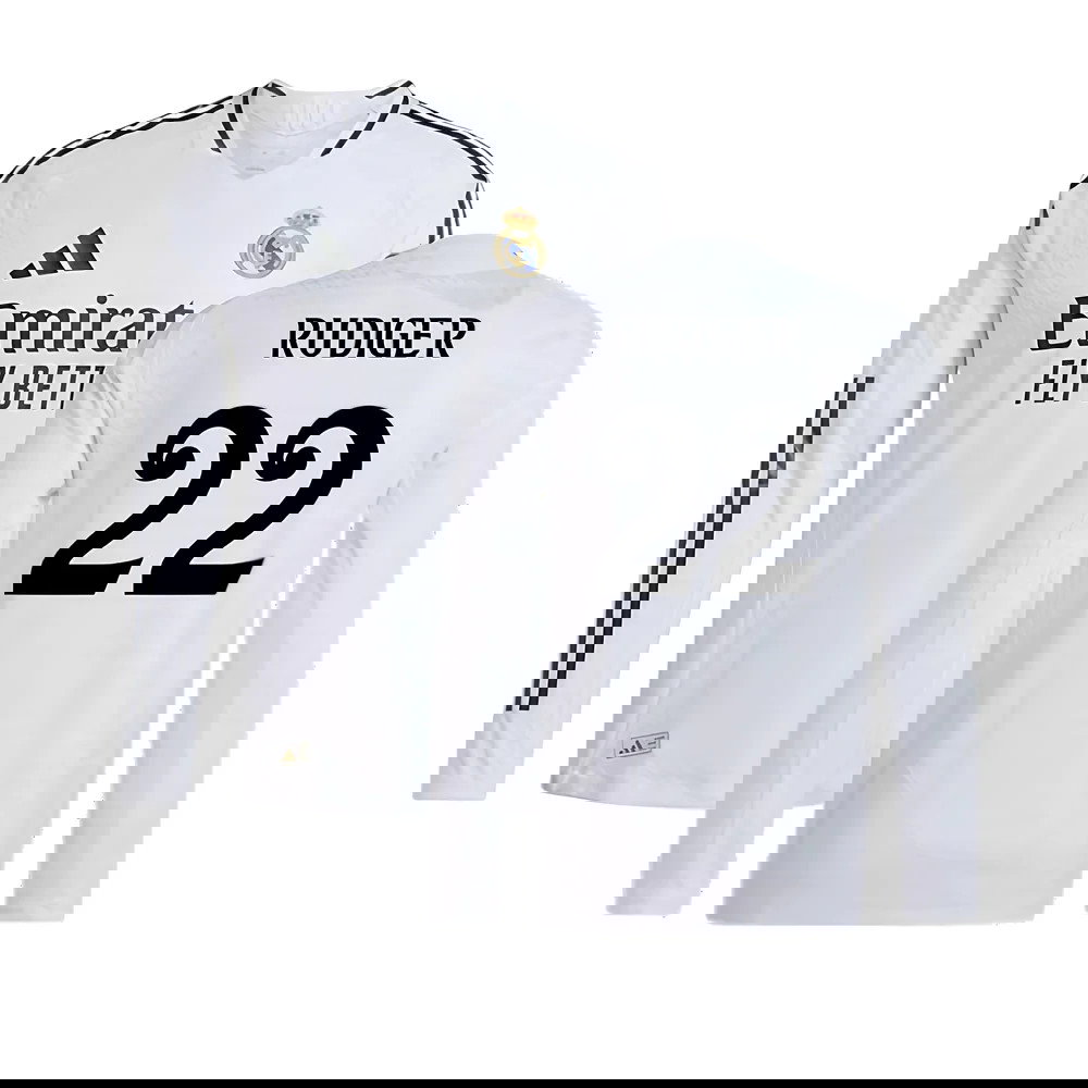 2024-2025 Real Madrid Authentic Long Sleeve Home Shirt (Rudiger 22)