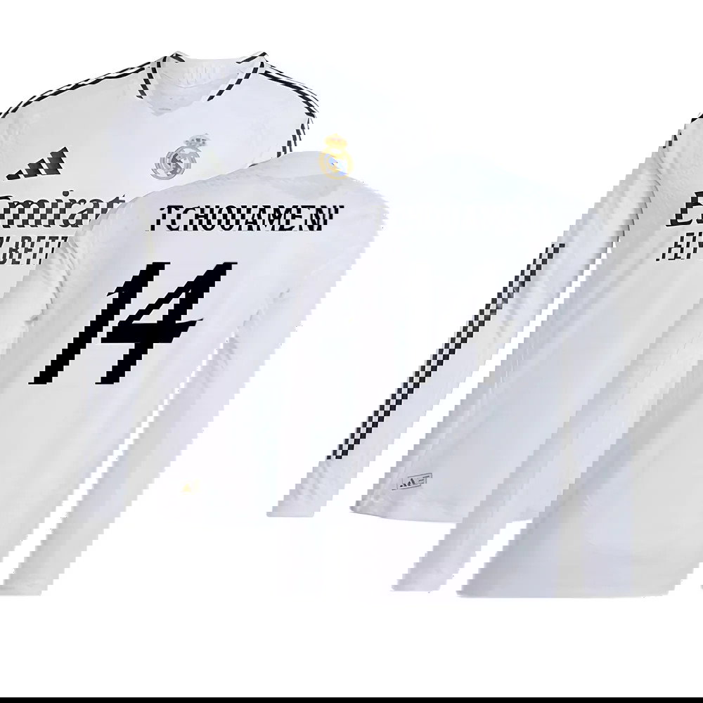 2024-2025 Real Madrid Authentic Long Sleeve Home Shirt (Tchouameni 14)