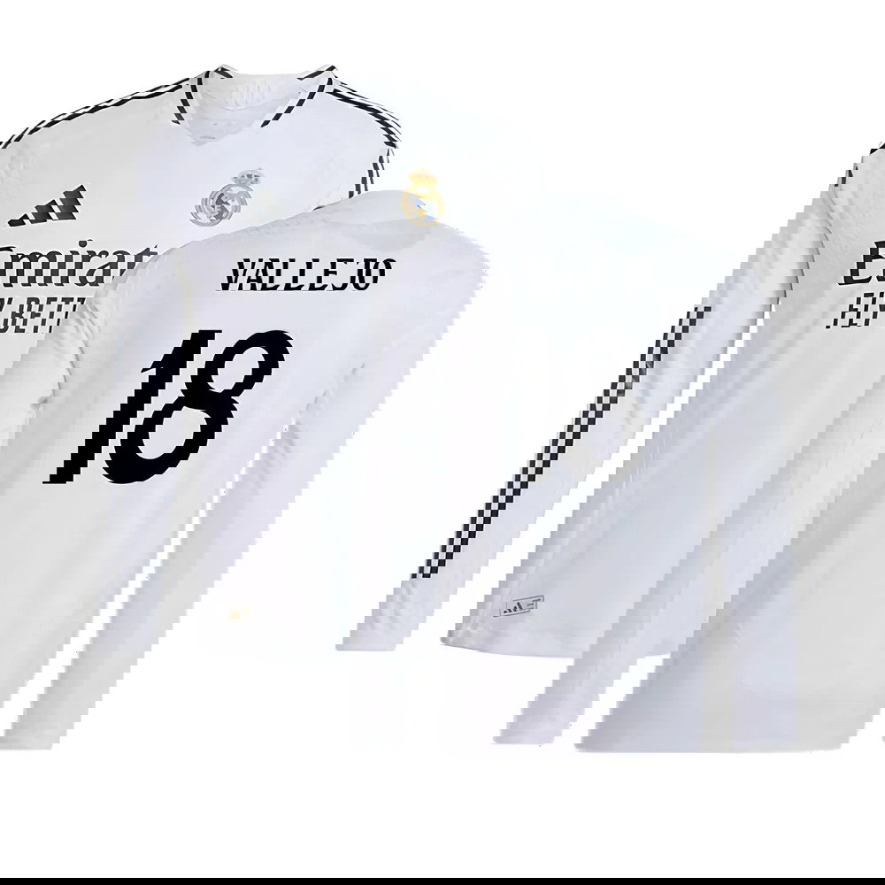 2024-2025 Real Madrid Authentic Long Sleeve Home Shirt (Vallejo 18)