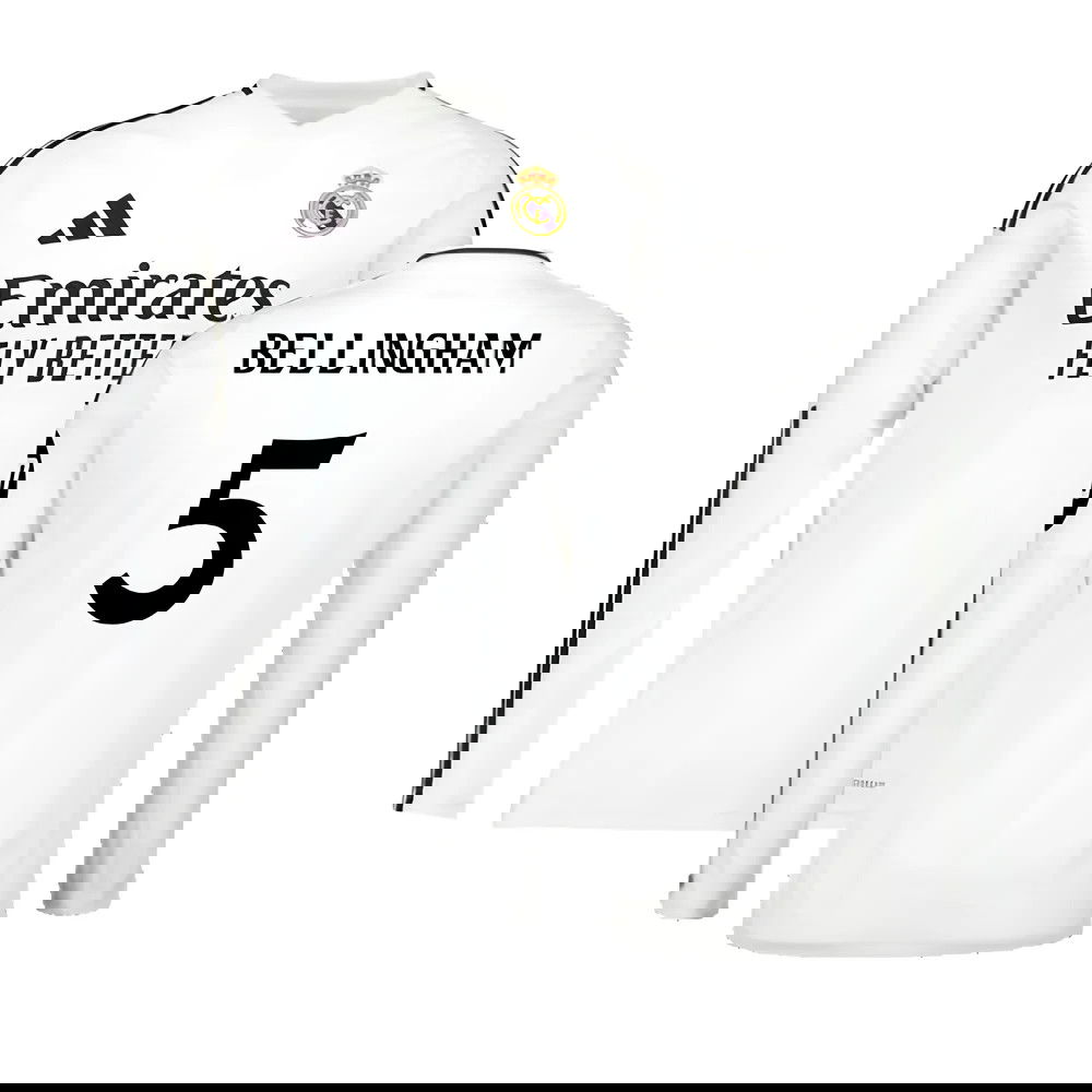 2024-2025 Real Madrid Long Sleeve Home Shirt (Bellingham 5)