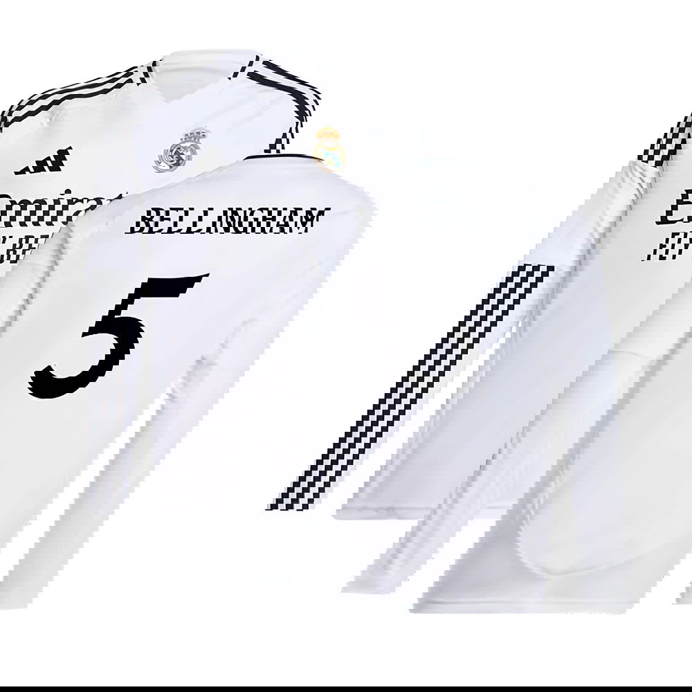 2024-2025 Real Madrid Long Sleeve Home Shirt (Kids) (Bellingham 5)