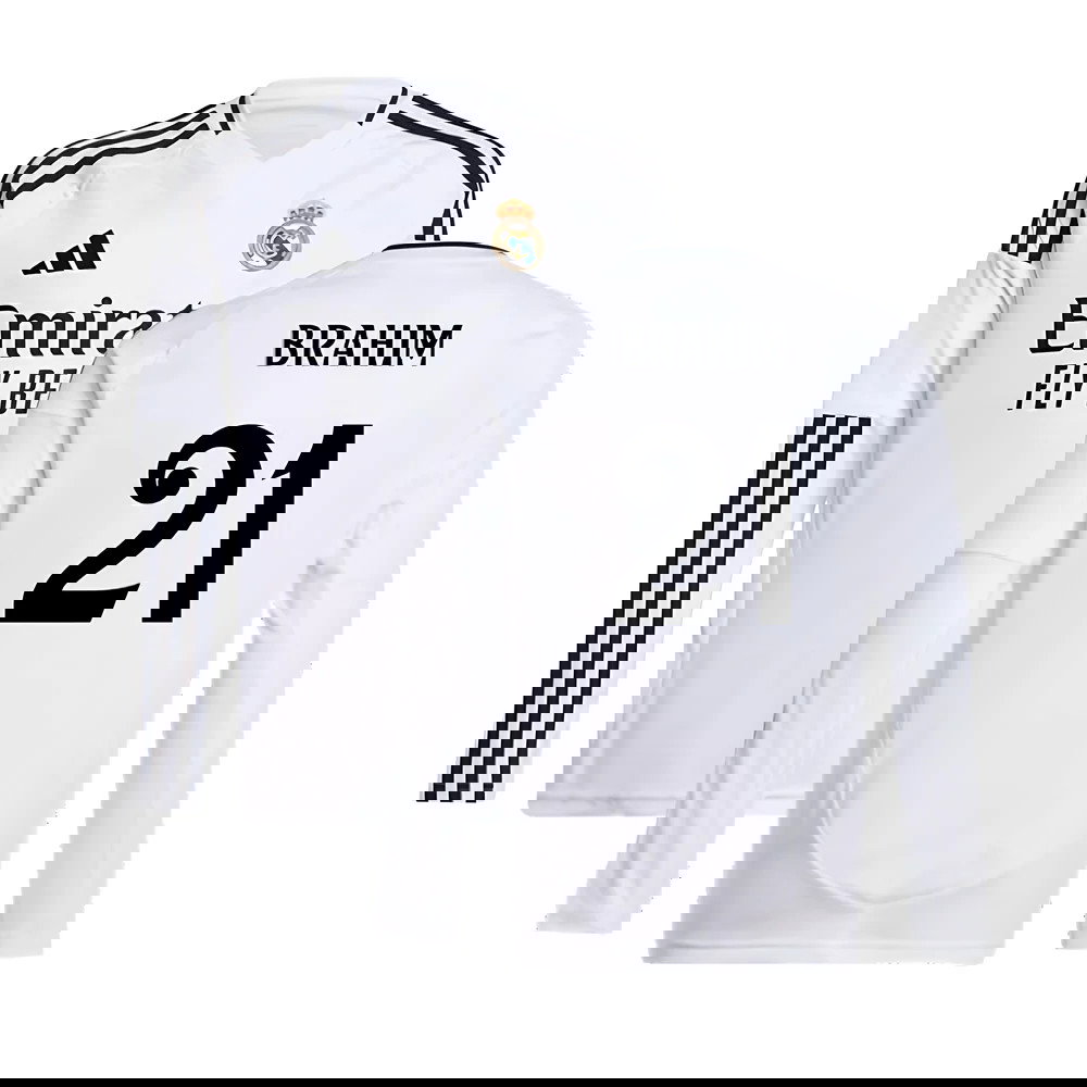 2024-2025 Real Madrid Long Sleeve Home Shirt (Kids) (Brahim 21)