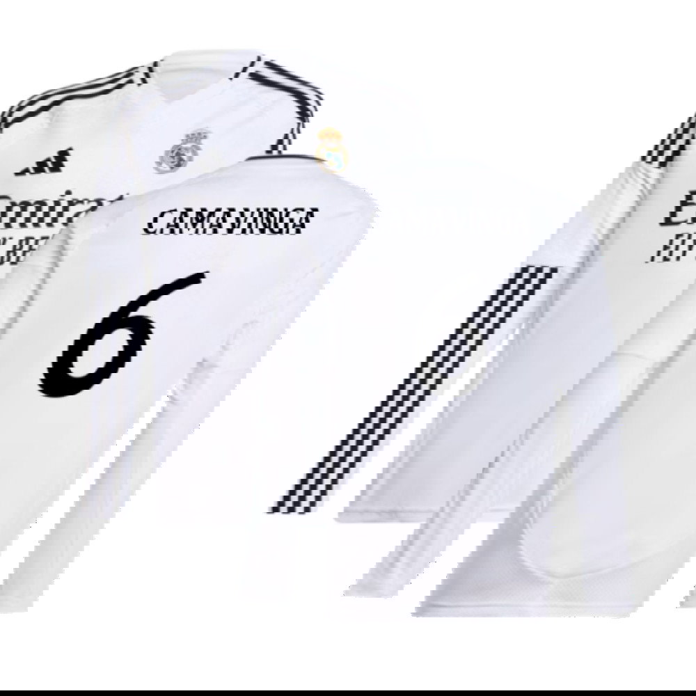 2024-2025 Real Madrid Long Sleeve Home Shirt (Kids) (Camavinga 6)