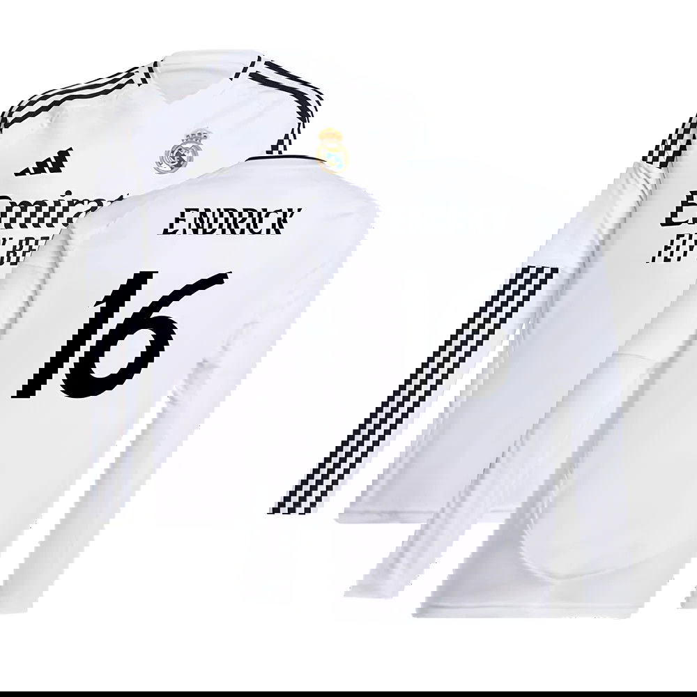 2024-2025 Real Madrid Long Sleeve Home Shirt (Kids) (Endrick 16)