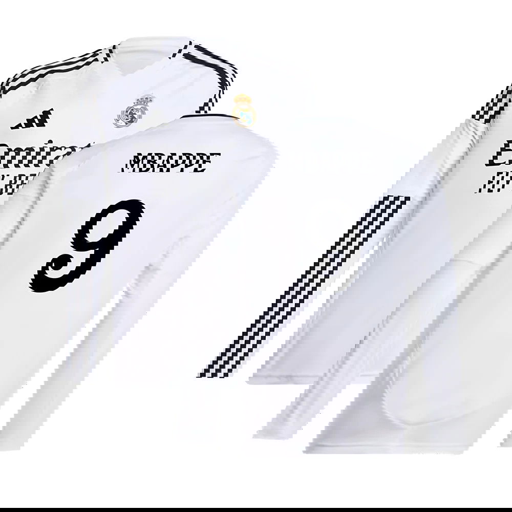 2024-2025 Real Madrid Long Sleeve Home Shirt (Kids) (Mbappe 9)