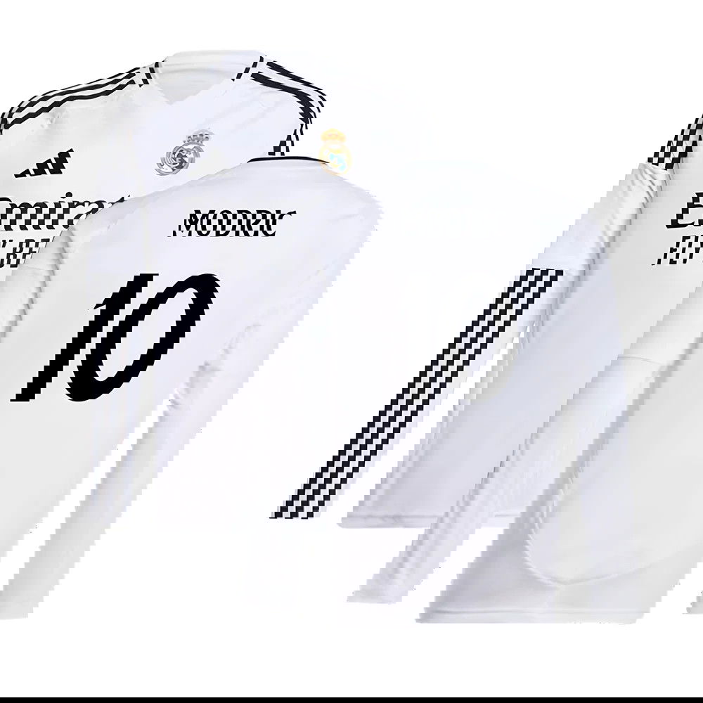 2024-2025 Real Madrid Long Sleeve Home Shirt (Kids) (Modric 10)