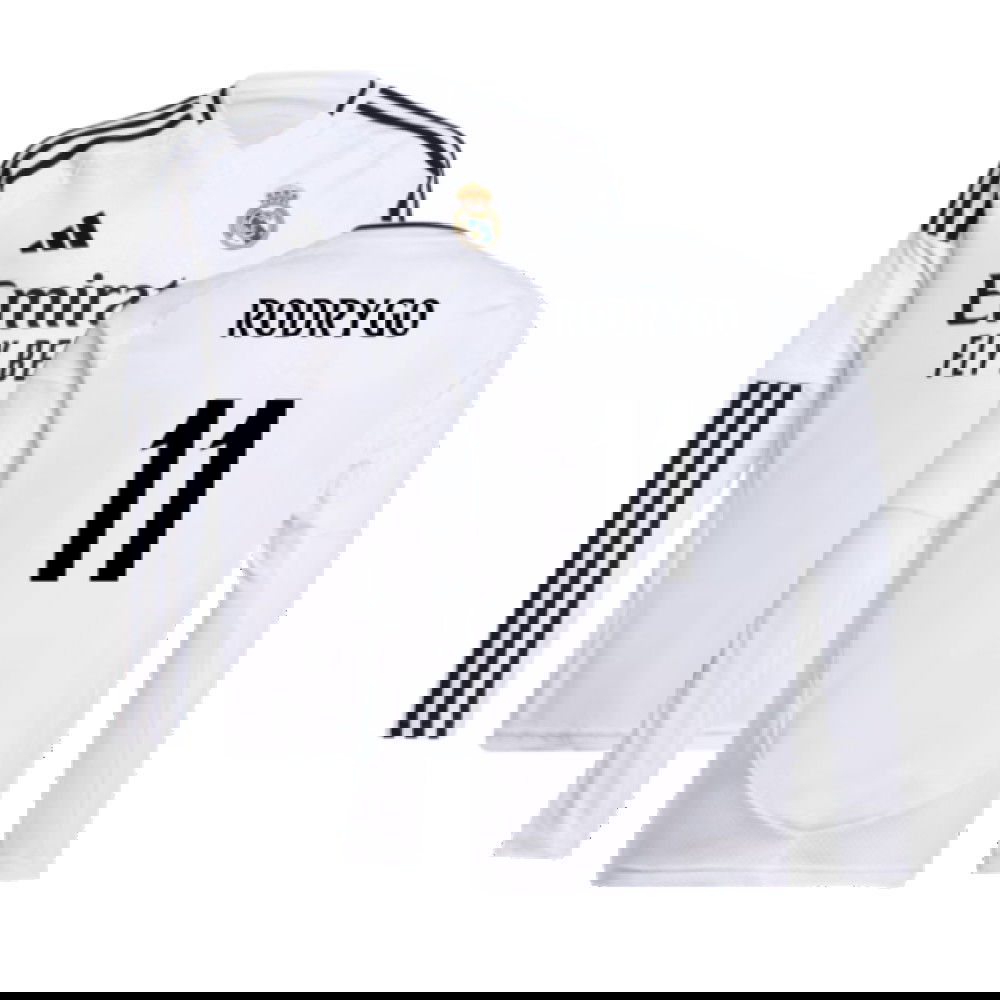 2024-2025 Real Madrid Long Sleeve Home Shirt (Kids) (Rodrygo 11)