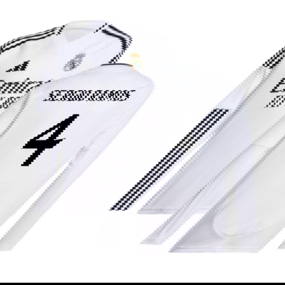2024-2025 Real Madrid Long Sleeve Home Shirt (Kids) (Sergio Ramos 4)