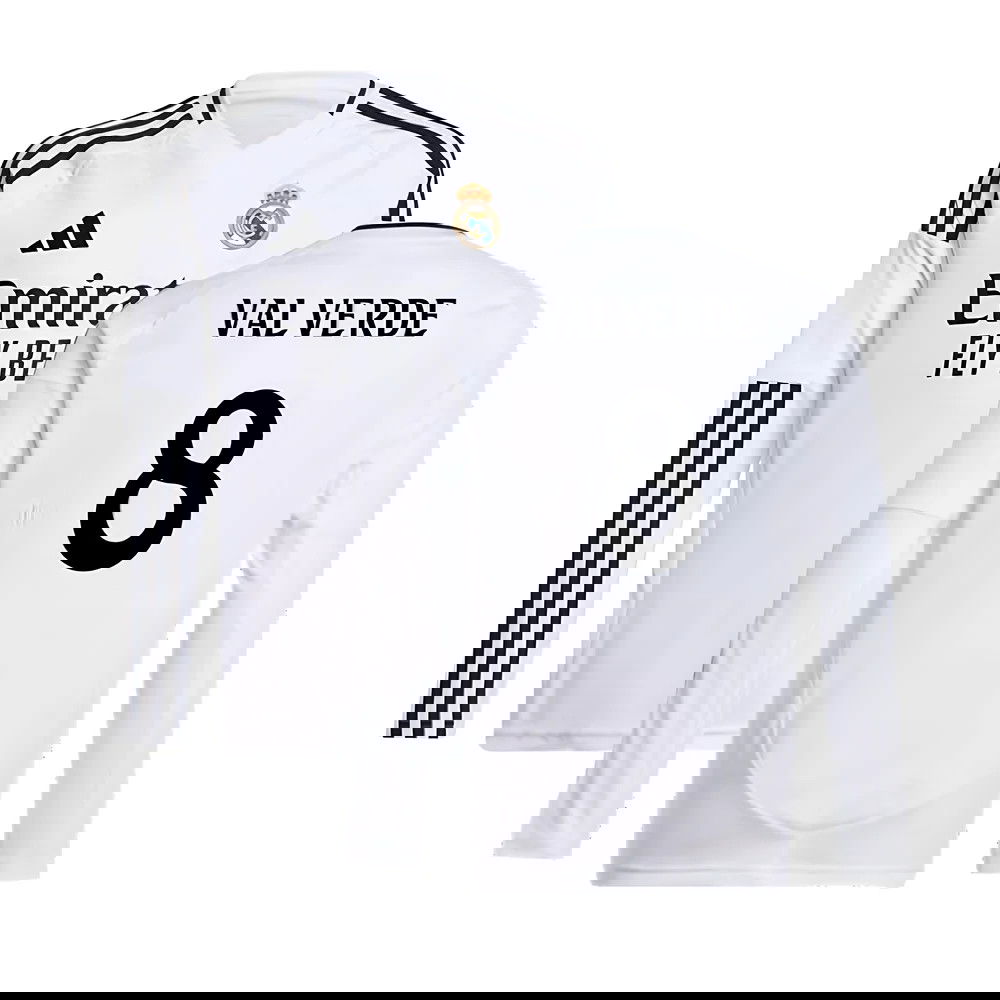 2024-2025 Real Madrid Long Sleeve Home Shirt (Kids) (Valverde 8)