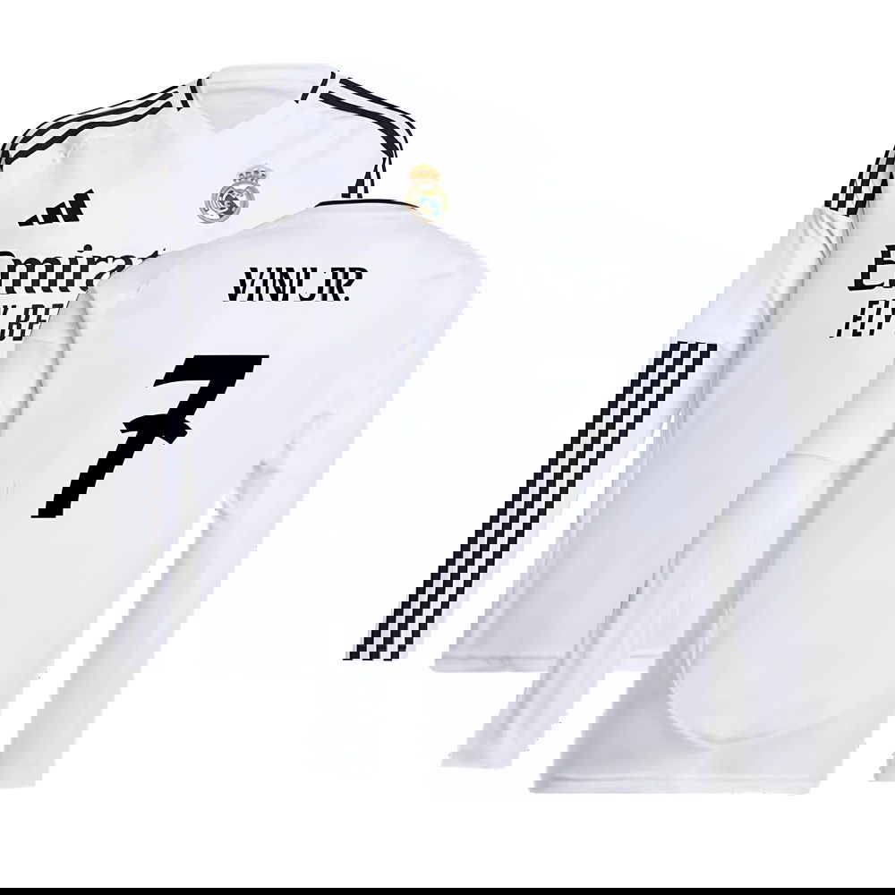 2024-2025 Real Madrid Long Sleeve Home Shirt (Kids) (Vini Jr. 7)