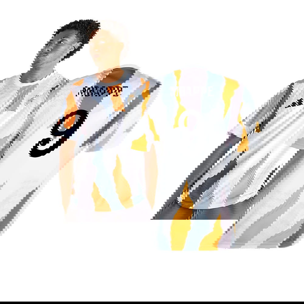 2024-2025 Real Madrid Pre-Match Shirt (White/Crew Orange) (Mbappe 9)