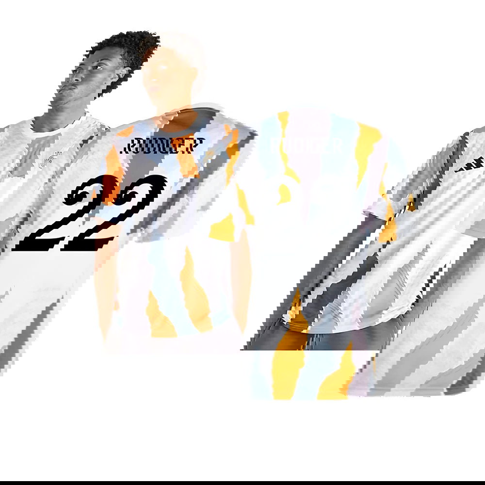 2024-2025 Real Madrid Pre-Match Shirt (White/Crew Orange) (Rudiger 22)