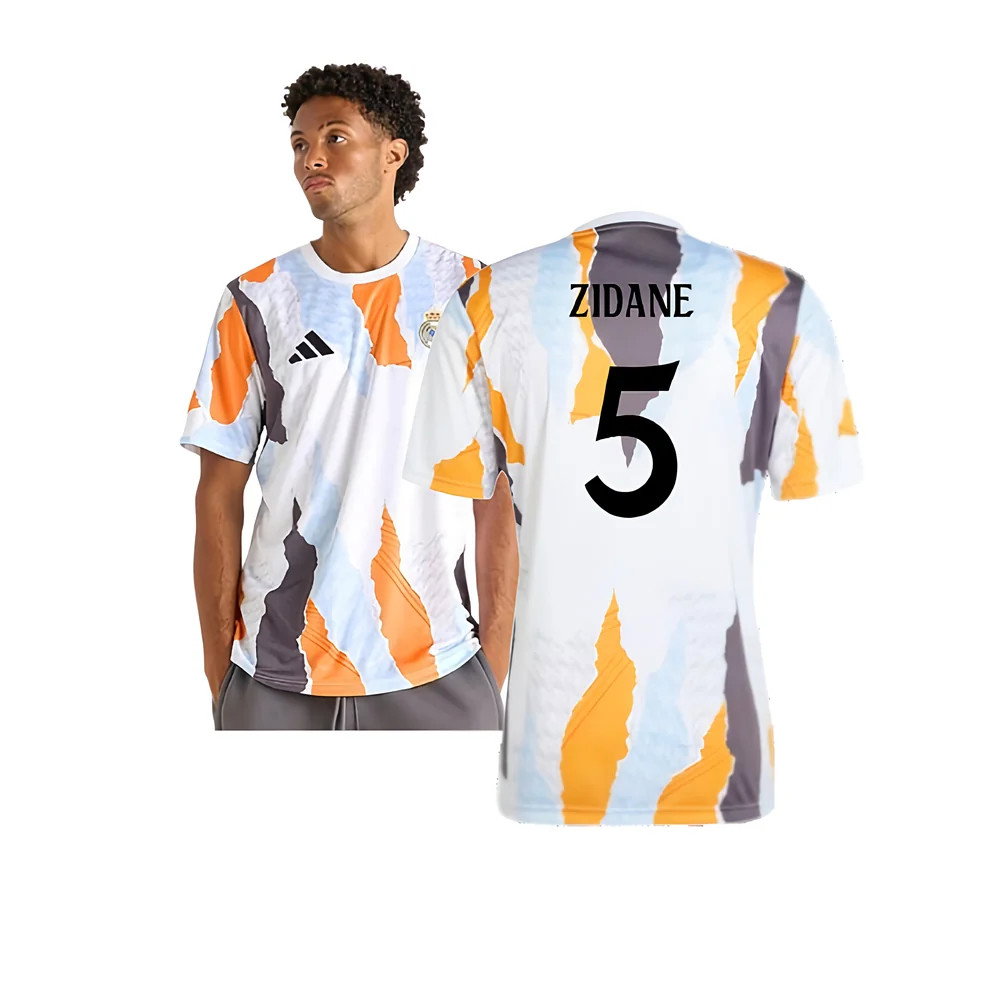 2024-2025 Real Madrid Pre-Match Shirt (White/Crew Orange) (Zidane 5)