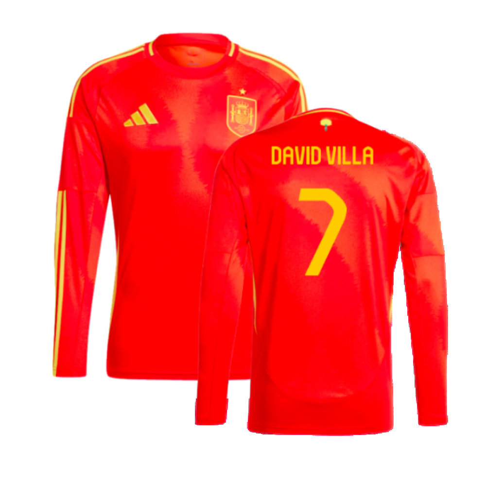 2024-2025 Spain Long Sleeve Home Shirt (David Villa 7)