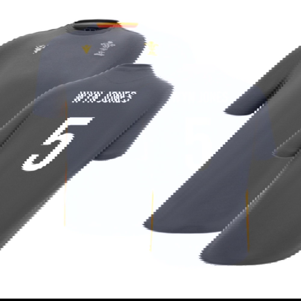 2024-2025 Wales Rugby Travel Cotton T-Shirt (Anthracite) (Wyn Jones 5)