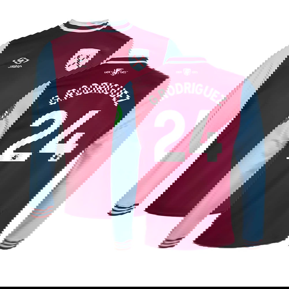 2024-2025 West Ham Long Sleeve Home Shirt (Kids) (G.Rodriguez 24)