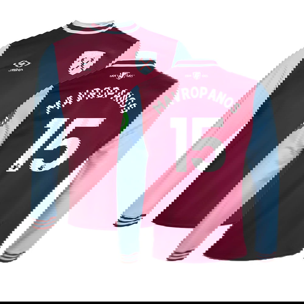 2024-2025 West Ham Long Sleeve Home Shirt (Kids) (Mavropanos 15)