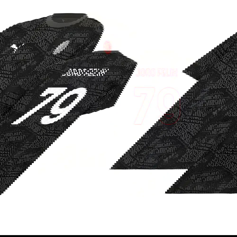2025-2026 AC Milan ftblCulture Tee AOP (Black) (Joao Felix 79)