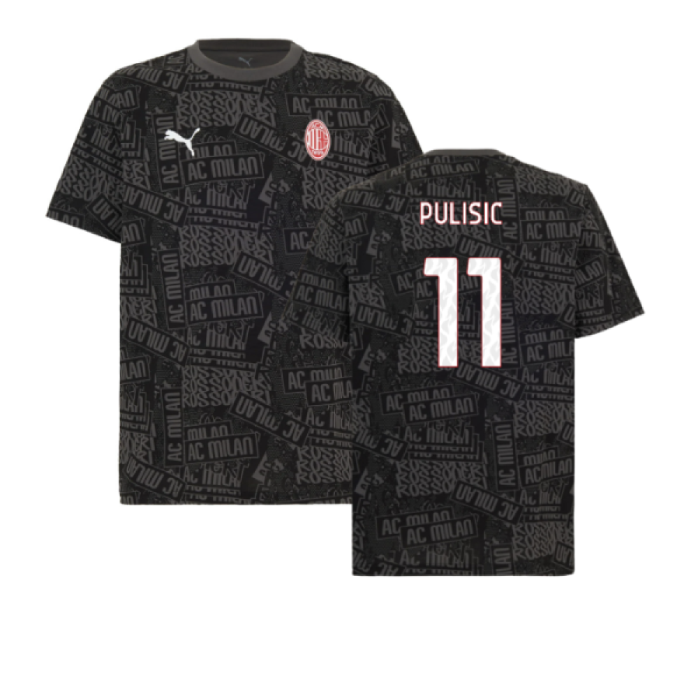 2025-2026 AC Milan ftblCulture Tee AOP (Black) (Pulisic 11)
