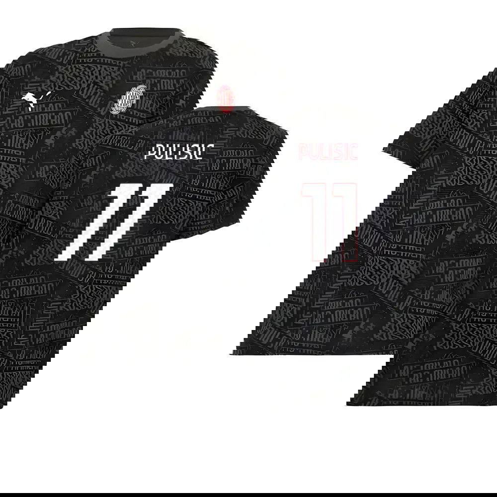 2025-2026 AC Milan ftblCulture Tee AOP (Black) (Pulisic 11)
