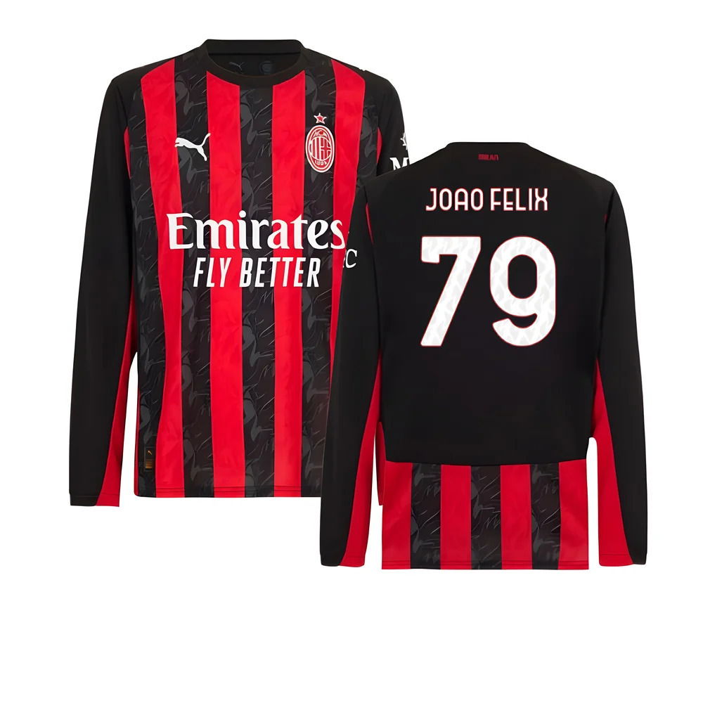 2025-2026 AC Milan Long Sleeve Home Shirt (Joao Felix 79)