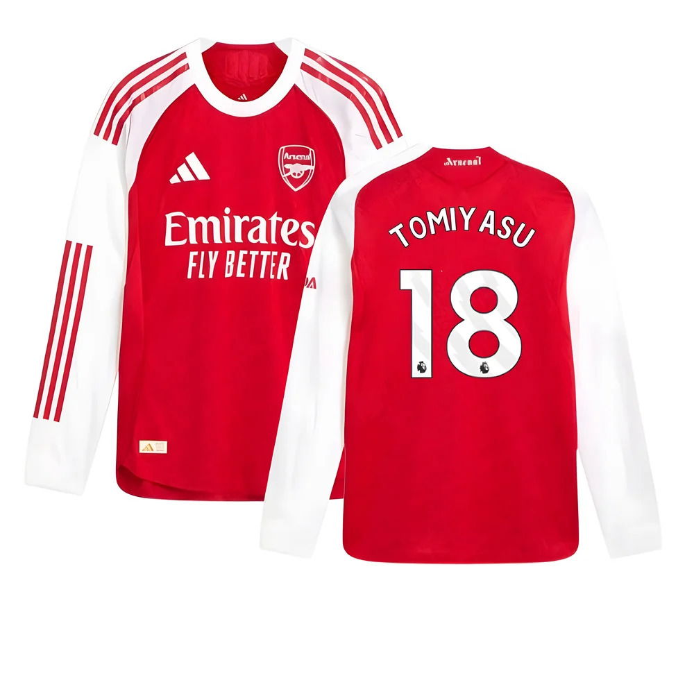 2025-2026 Arsenal Authentic Long Sleeve Home Shirt (Tomiyasu 18)