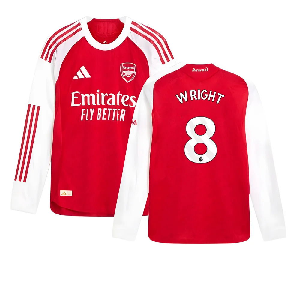 2025-2026 Arsenal Authentic Long Sleeve Home Shirt (Wright 8)