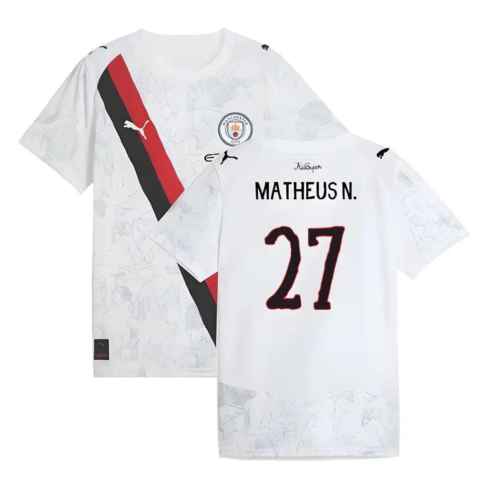2025-2026 KIDSUPER x Manchester City CWC Away Shirt (White) - Kids (Matheus N. 27)