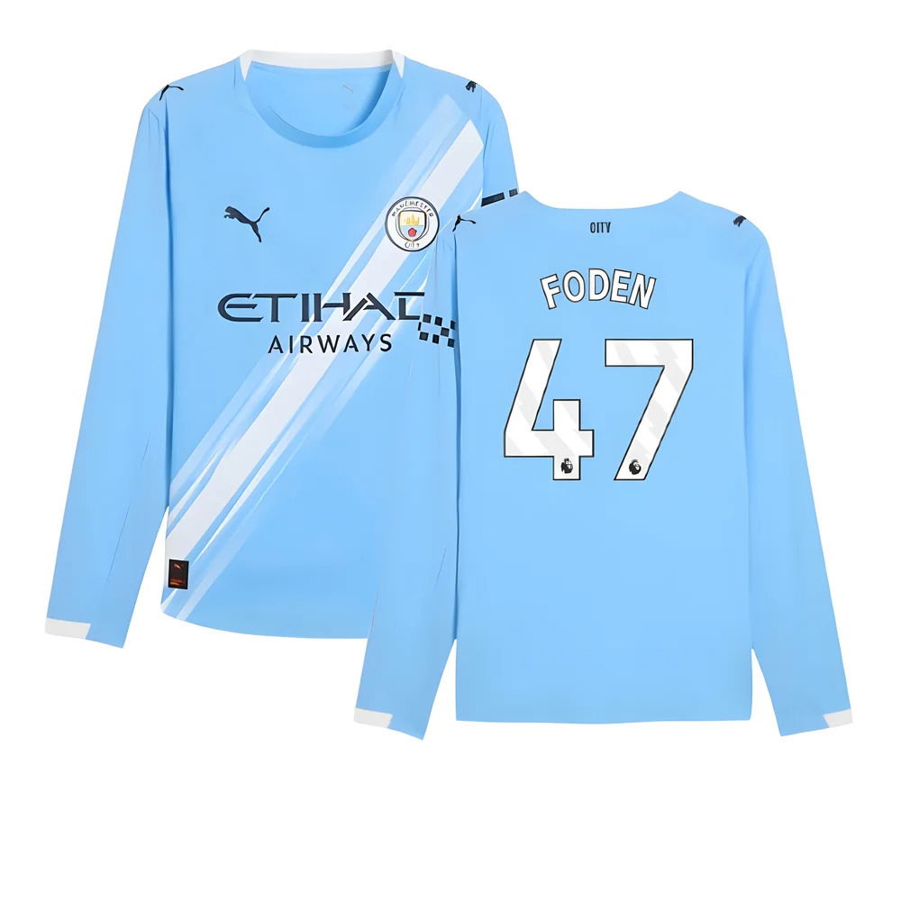 2025-2026 Man City Authentic Long Sleeve Home Shirt (Foden 47)