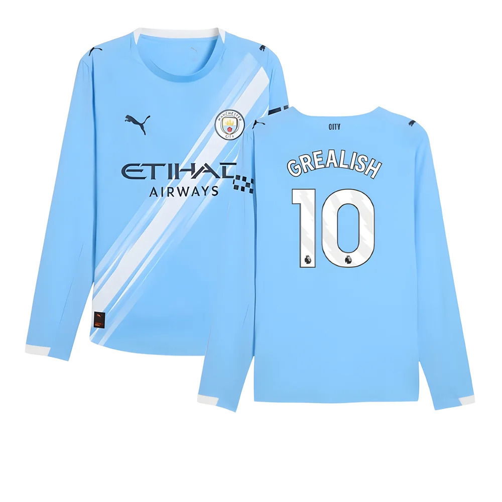 2025-2026 Man City Authentic Long Sleeve Home Shirt (Grealish 10)