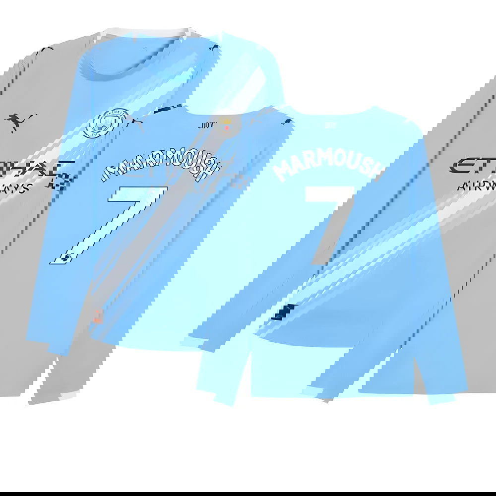 2025-2026 Man City Authentic Long Sleeve Home Shirt (Marmoush 7)