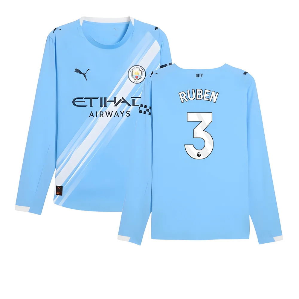 2025-2026 Man City Authentic Long Sleeve Home Shirt (Ruben 3)