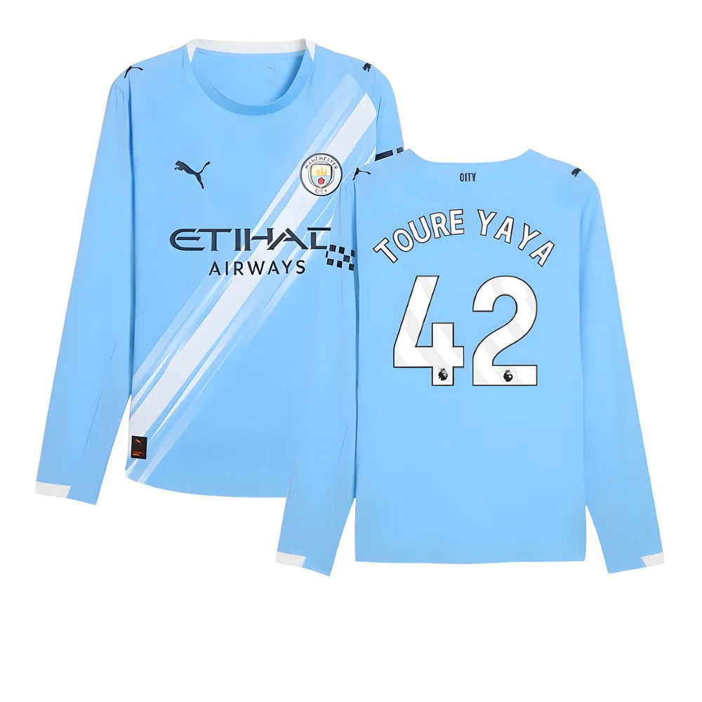 2025-2026 Man City Authentic Long Sleeve Home Shirt (Toure Yaya 42)