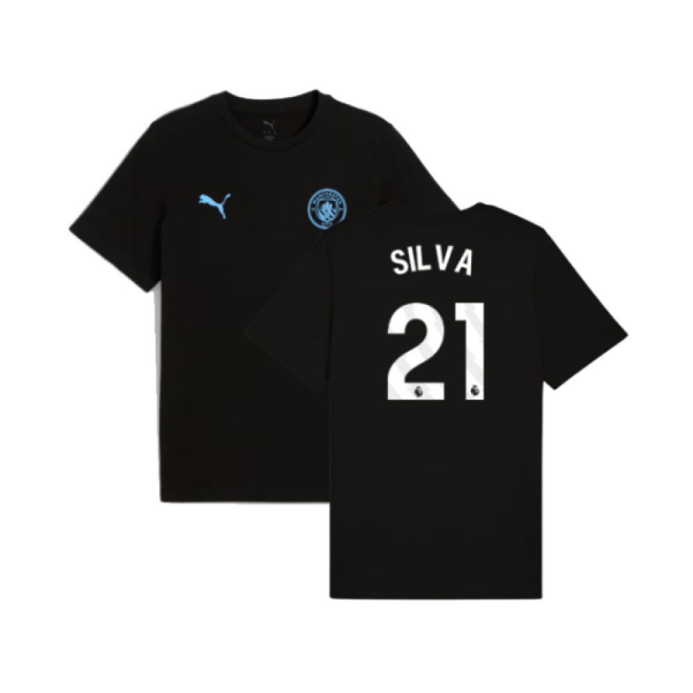 2025-2026 Man City FtblESS Tee (Black) (Silva 21)