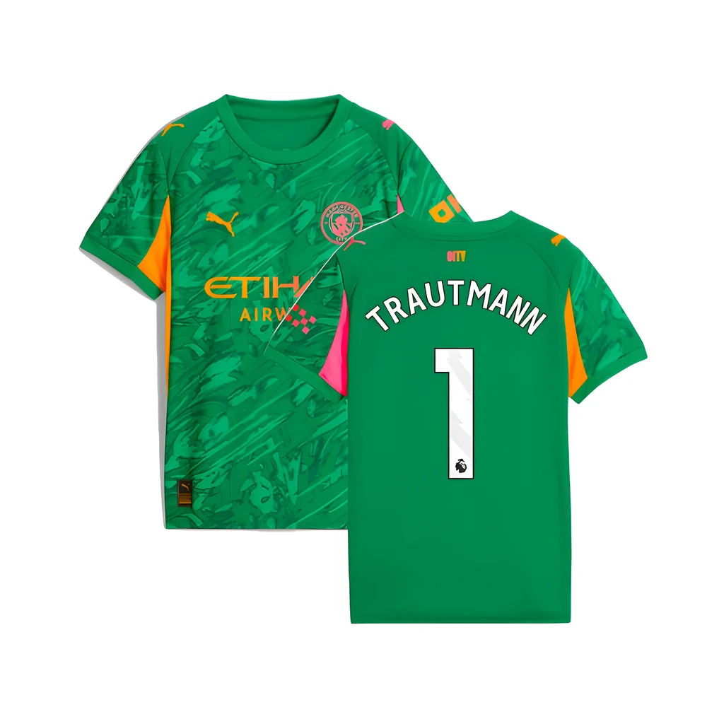 2025-2026 Man City Goalkeeper Away Shirt (Green) - Kids (Trautmann 1)