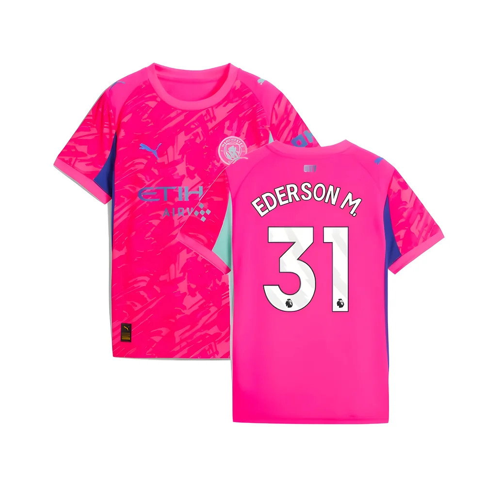 2025-2026 Man City Goalkeeper Home Shirt (Pink) - Kids (Ederson M. 31)