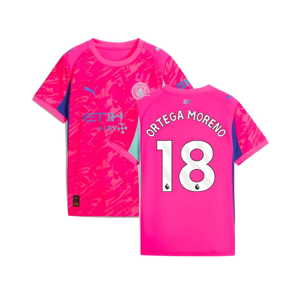2025-2026 Man City Goalkeeper Home Shirt (Pink) - Kids (Ortega Moreno 18)