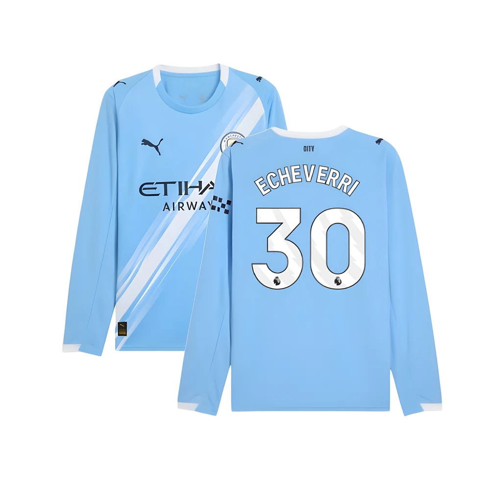 2025-2026 Man City Long Sleeve Home Shirt (Echeverri 30)