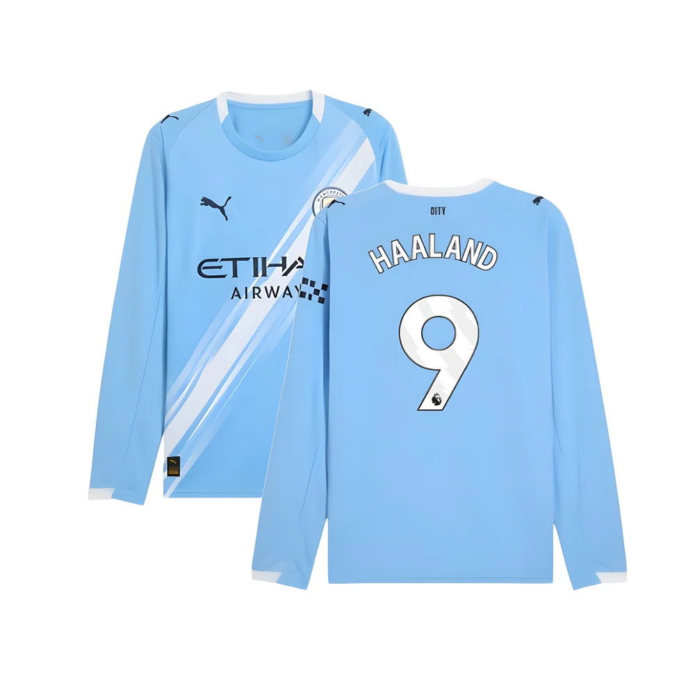 2025-2026 Man City Long Sleeve Home Shirt (Haaland 9)