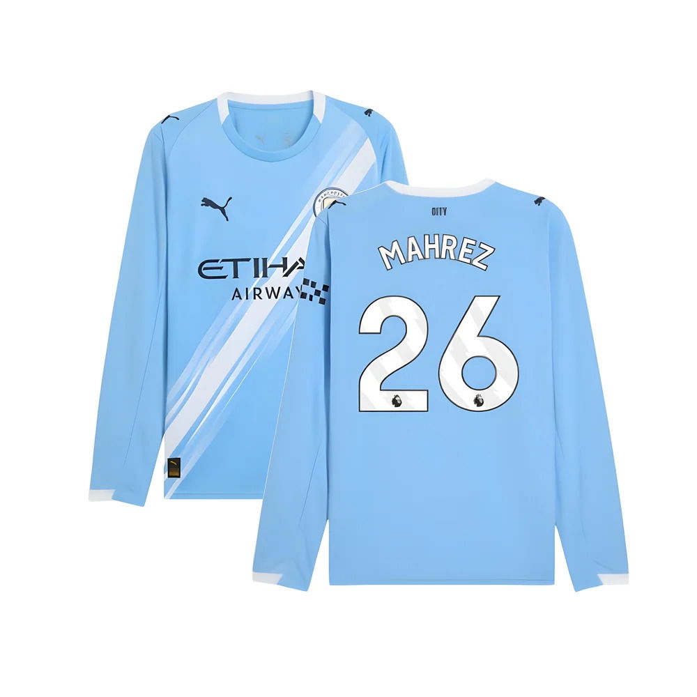 2025-2026 Man City Long Sleeve Home Shirt (Mahrez 26)