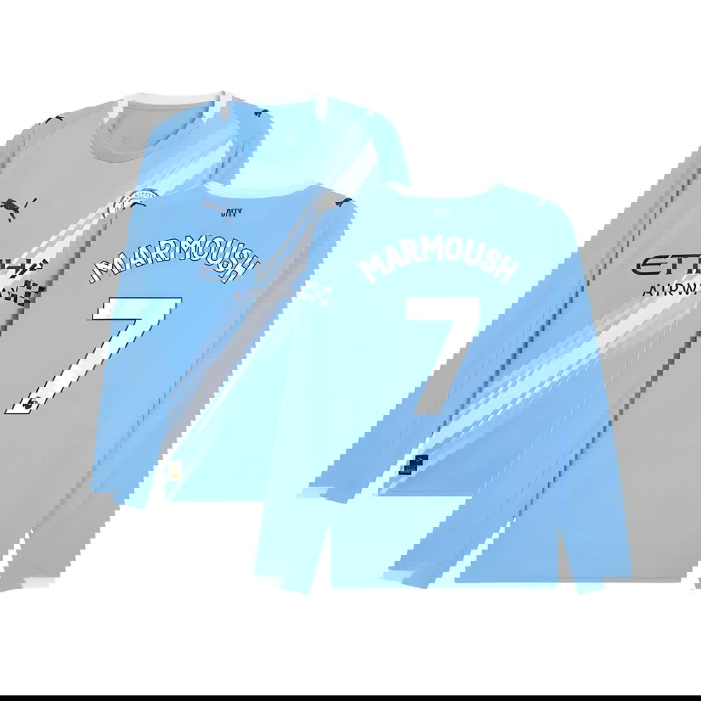 2025-2026 Man City Long Sleeve Home Shirt (Marmoush 7)