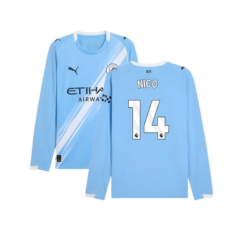 2025-2026 Man City Long Sleeve Home Shirt (Nico 14)
