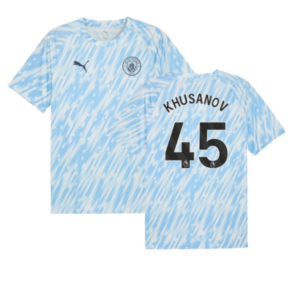 2025-2026 Man City Warm Up Jersey (Silver Sky) (Khusanov 45)