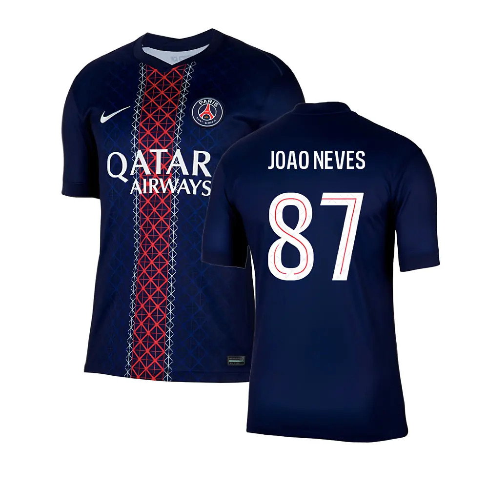 2025-2026 PSG Paris Saint Germain Home Shirt (Joao Neves 87)