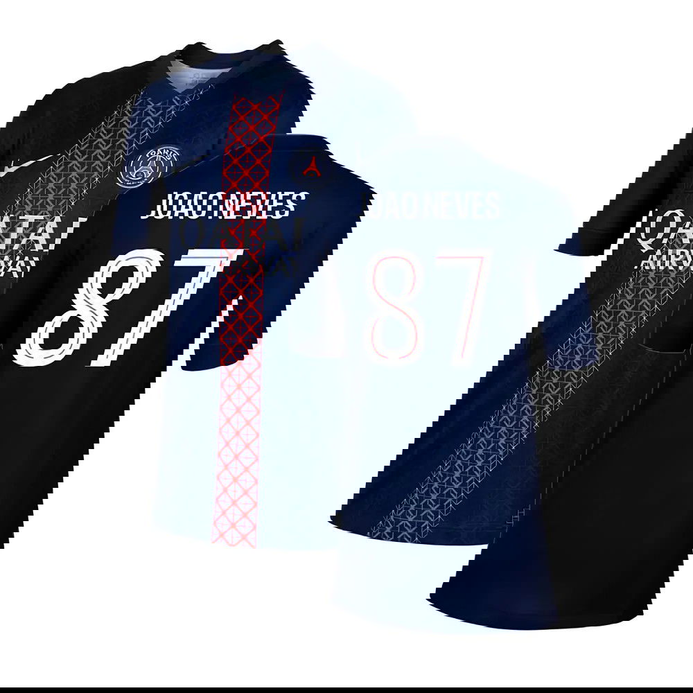 2025-2026 PSG Paris Saint Germain Home Shirt (Kids) (Joao Neves 87)