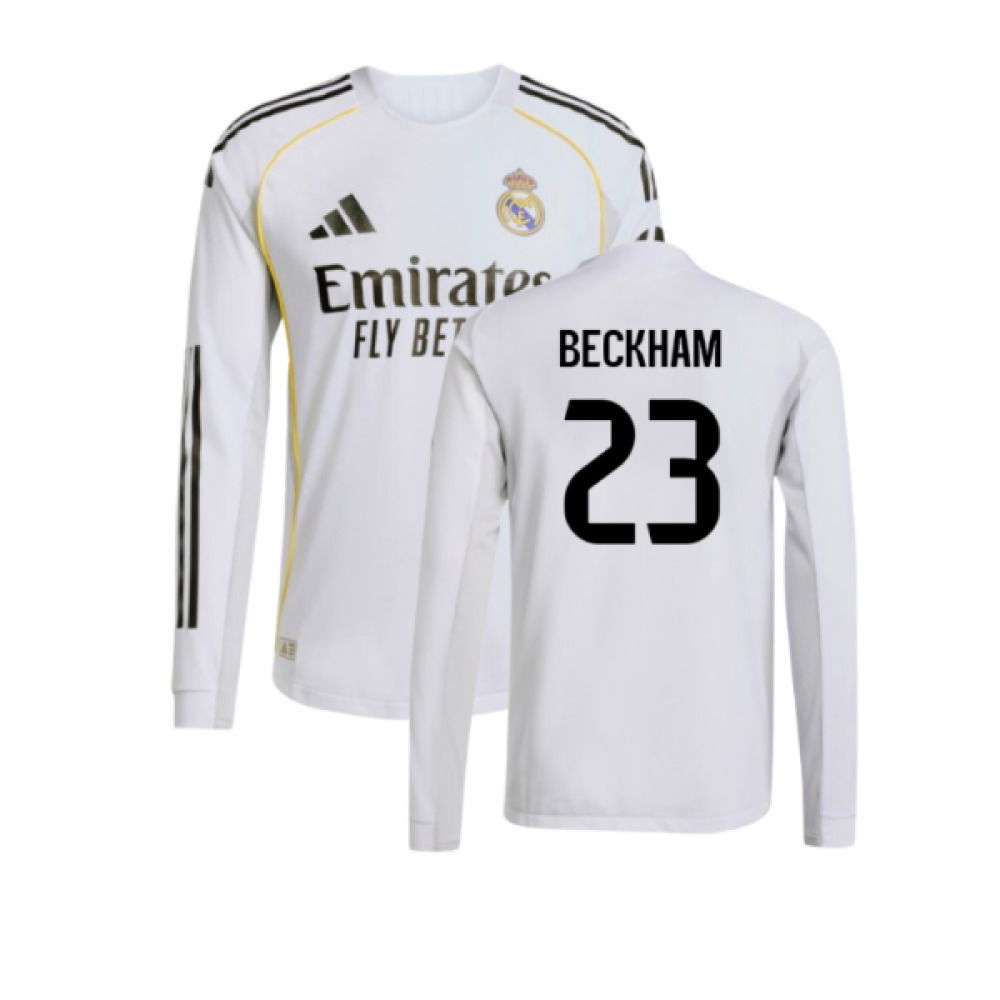 2025-2026 Real Madrid Authentic Long Sleeve Home Shirt (Beckham 23)