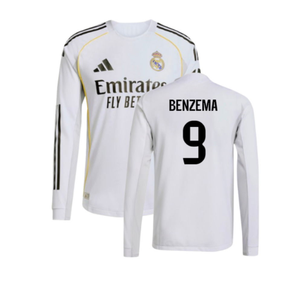 2025-2026 Real Madrid Authentic Long Sleeve Home Shirt (Benzema 9)